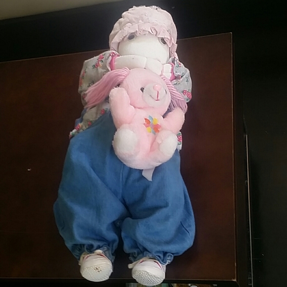 Adorable Sock Bunny holding Teddy Bear - Picture 8 of 8